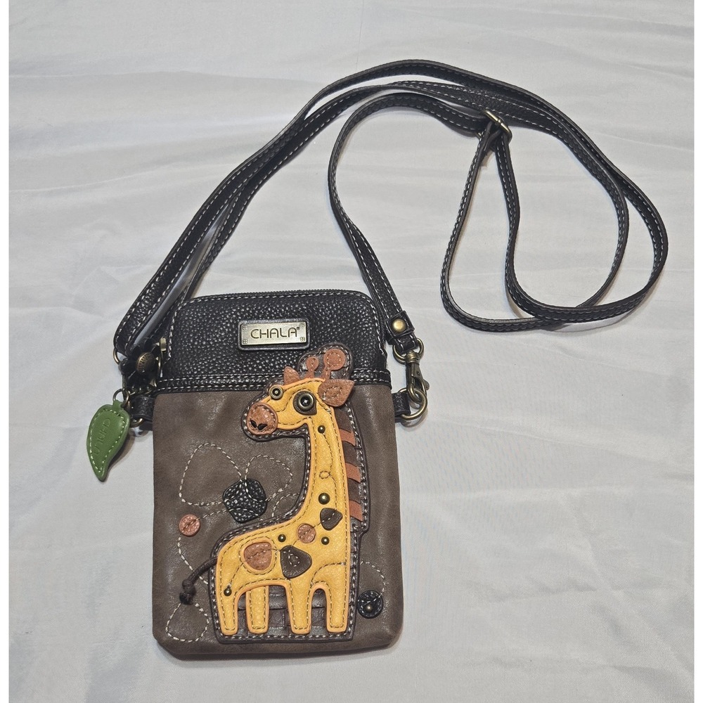 CHALA BROWN YELLOW GIRAFFE CROSSBODY PURSE STRAP Wallet NWOT Embroidered